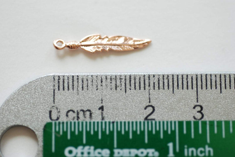 2pcs Vermeil Rose Gold Feather Charm -18k gold plated over sterling silver, Small Feather Charms, Wholesale Beads, Wholesale Vermeil Charms - HarperCrown