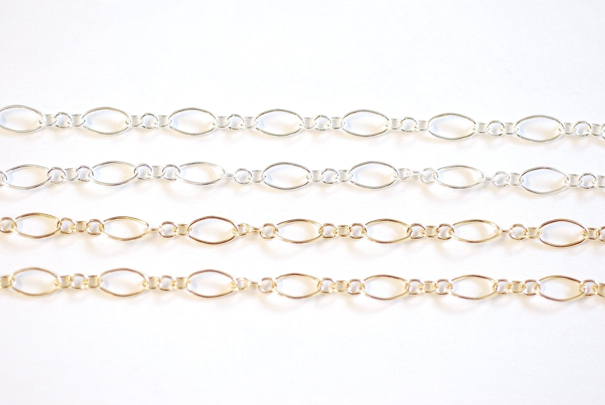 4mm 14k Gold Filled or Sterling Silver Long and Short Oval Chain - Permanent Jewelry Chain Unfinished Chain Wholesale Bulk Findings - HarperCrown