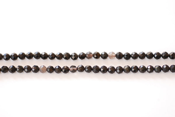 4mm Natural Faceted Round Obsidian Beads l 8 inch strand Wholesale Beads Black Gold Micro Faceted Diamond Cut - HarperCrown