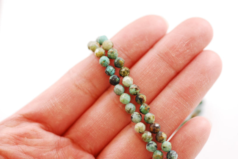 4mm Natural Faceted Round Turquoise Beads l 8 inch strand Wholesale Beads Blue Green Brown Micro Faceted - HarperCrown