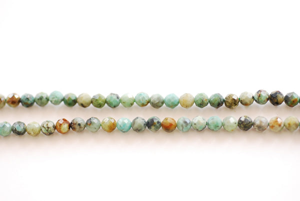 4mm Natural Faceted Round Turquoise Beads l 8 inch strand Wholesale Beads Blue Green Brown Micro Faceted - HarperCrown