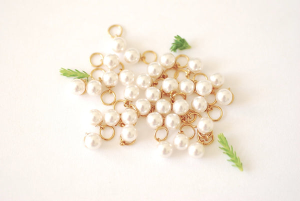5mm White Crystal Pearl Hooplet 14k Gold Filled Pearl Twist Peg Closed Jump Ring June Birthstone Pearl Add On Charm Pearl Ball Pendant - HarperCrown