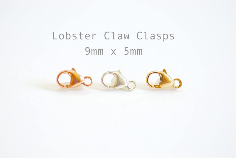 5pcs 9x5mm 14k Gold Filled Lobster Claw Clasp, Sterling Silver, 14k Rose Gold Filled Lobster Clasps, 14 GF Clasps, 2mm closed ring, Bulk - HarperCrown