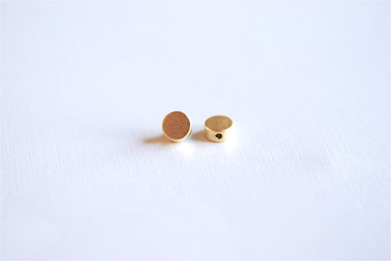 6mm Matte Vermeil Gold Flat Round Circle Beads- 18k gold over Sterling Silver Focal Beads, Gold Flat disc beads, Gold Round Spacer, 47 - HarperCrown