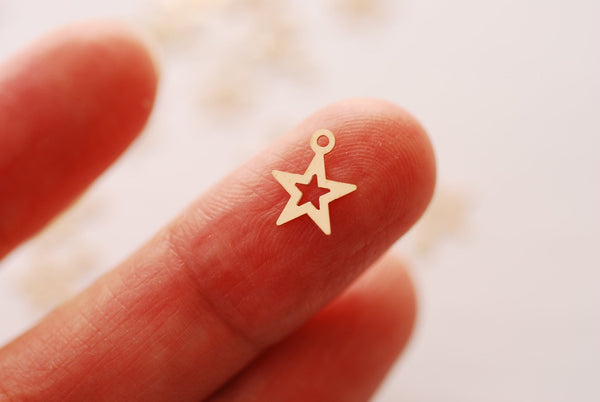 8mm Gold Filled Cut our Star Charm - 2 pieces Gold Filled Constellation Zodiac Star Drop Charm Wholesale Gold FIlled Charms GFCH2-52 - HarperCrown