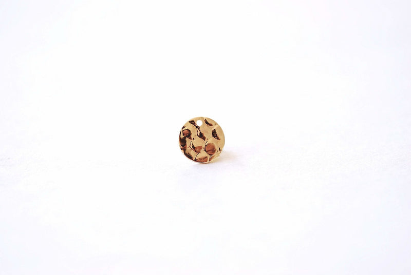 8mm Round Disc Circle Charm - 16k Gold Plated over Brass Hammered Textured Stamping Disc DIY HarperCrown Wholesale B167 - HarperCrown