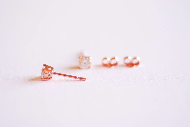 925 Sterling Silver CZ Earrings, Gold, Rose Gold, cz earrings, cz studs, cz silver stud earrings, solitaire studs, solitaire earrings, Studs - HarperCrown