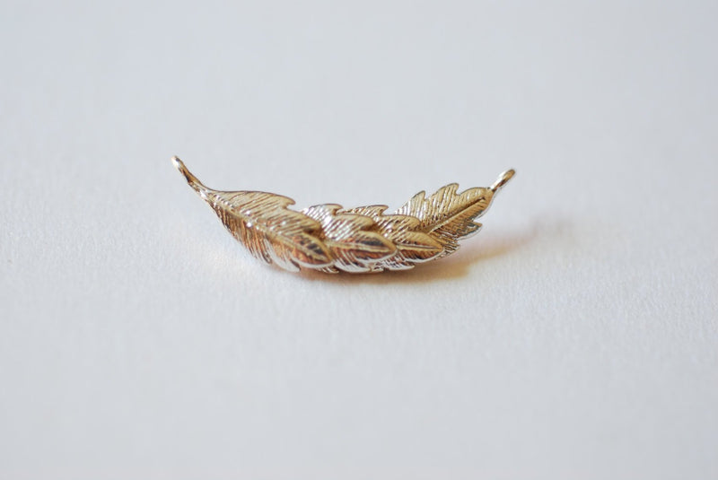 925 Sterling Silver Feather Leaf Connector Charm- 925 Silver Feather Reef Charm, Link, Spacer, Tree, Branch, Twig, Fern, Bulk Wholesale - HarperCrown
