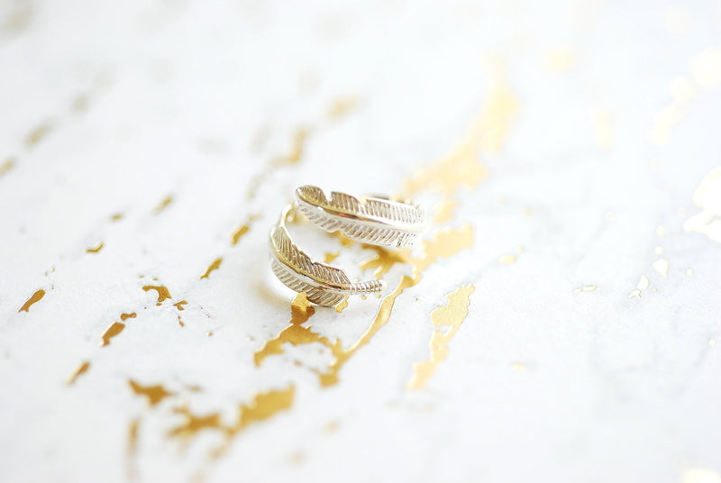 925 Sterling Silver Feather Ring- Adjustable Ring, Gold Or Silver Feather Ring, Leaf Ring, Angel Feather Ring, Stacking Ring, Wrap Ring, - HarperCrown