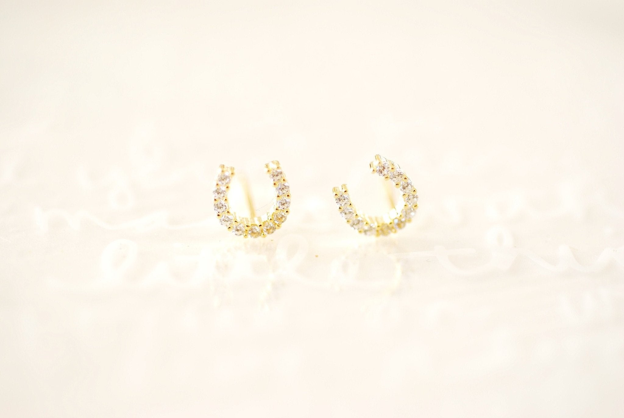 925 Sterling Silver or 18k Gold Horseshoe Stud Earrings - Tiny Small Cubic Zirconia Pave Horseshoe Stud Earrings U Shape Horseshoe Earrings - HarperCrown