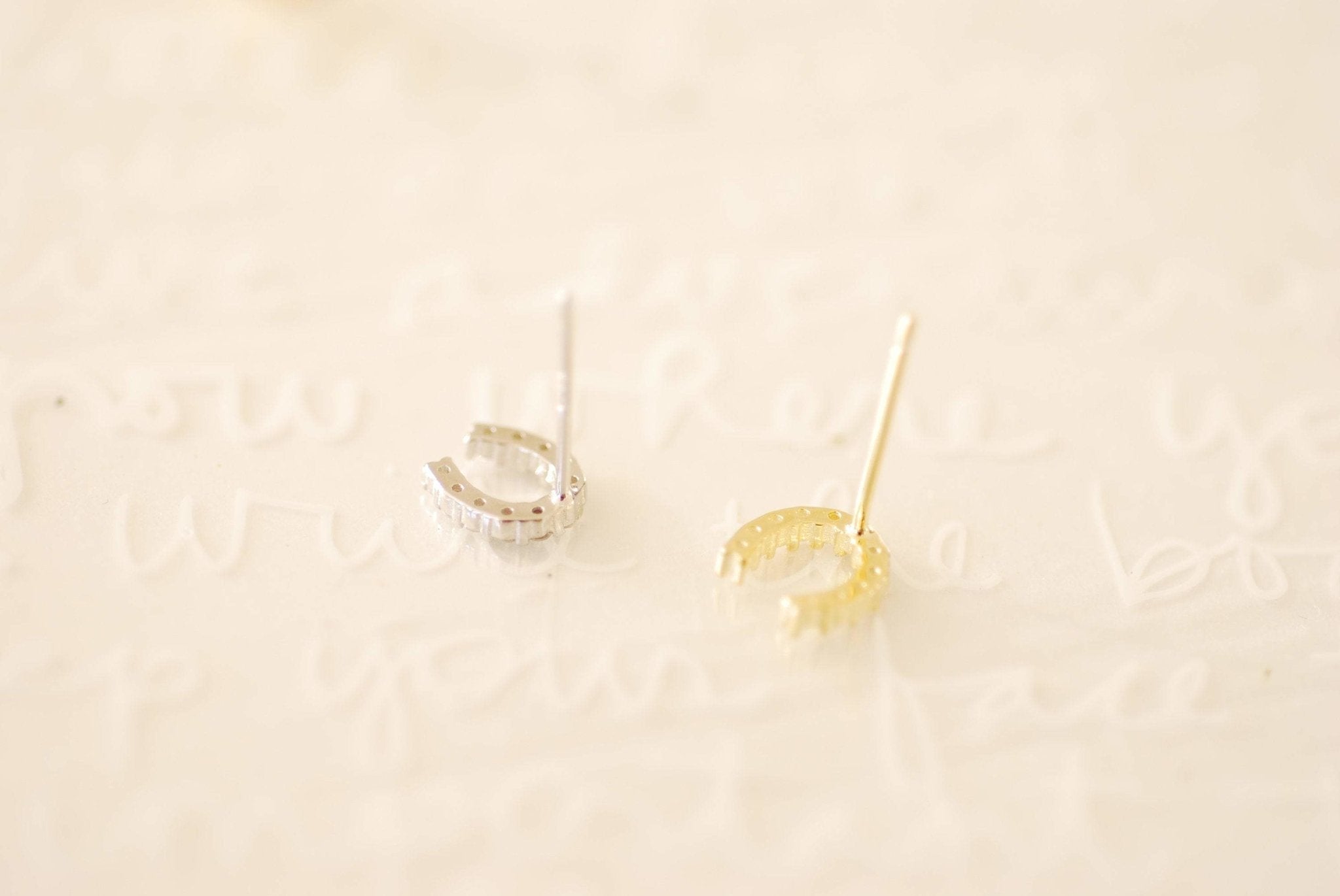 925 Sterling Silver or 18k Gold Horseshoe Stud Earrings - Tiny Small Cubic Zirconia Pave Horseshoe Stud Earrings U Shape Horseshoe Earrings - HarperCrown