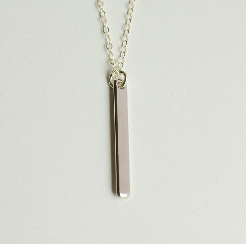 925 Sterling Silver Personalized Skinny Short Bar Necklace ~ Custom Engraving Service ~ Names, Date, Initials, Locations, Birthday - HarperCrown