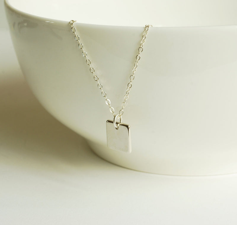 925 Sterling Silver Personalized Small Square Necklace ~ Custom Engraving Service ~ Names, Date, Initials, Locations, Birthday - HarperCrown