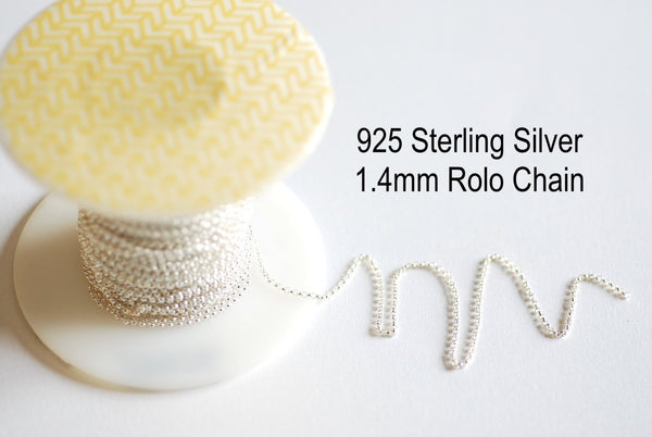 925 Sterling Silver Rolo Chain- 1.4mm Unfinished Rolo Chain by Foot, Sterling Silver Chain, Wholesale BULK DIY Jewelry Findings 1/20 14kt GF - HarperCrown