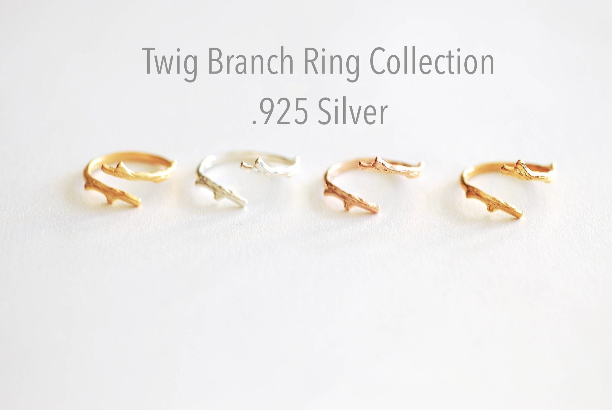 925 Sterling Silver Twig Ring, Silver Adjustable Ring, Silver Branch Ring, Nature Jewelry, Laurel Ring, Leaf Ring, Gold, Rose Gold, Vine,111 - HarperCrown