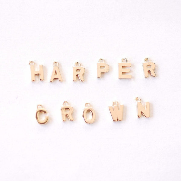 Wholesale A-Z Letter Charms - 16K Gold Plated Over Brass Gold Upper Case Letters Alphabet Bulk for Bracelet Necklaces HarperCrown B162, S