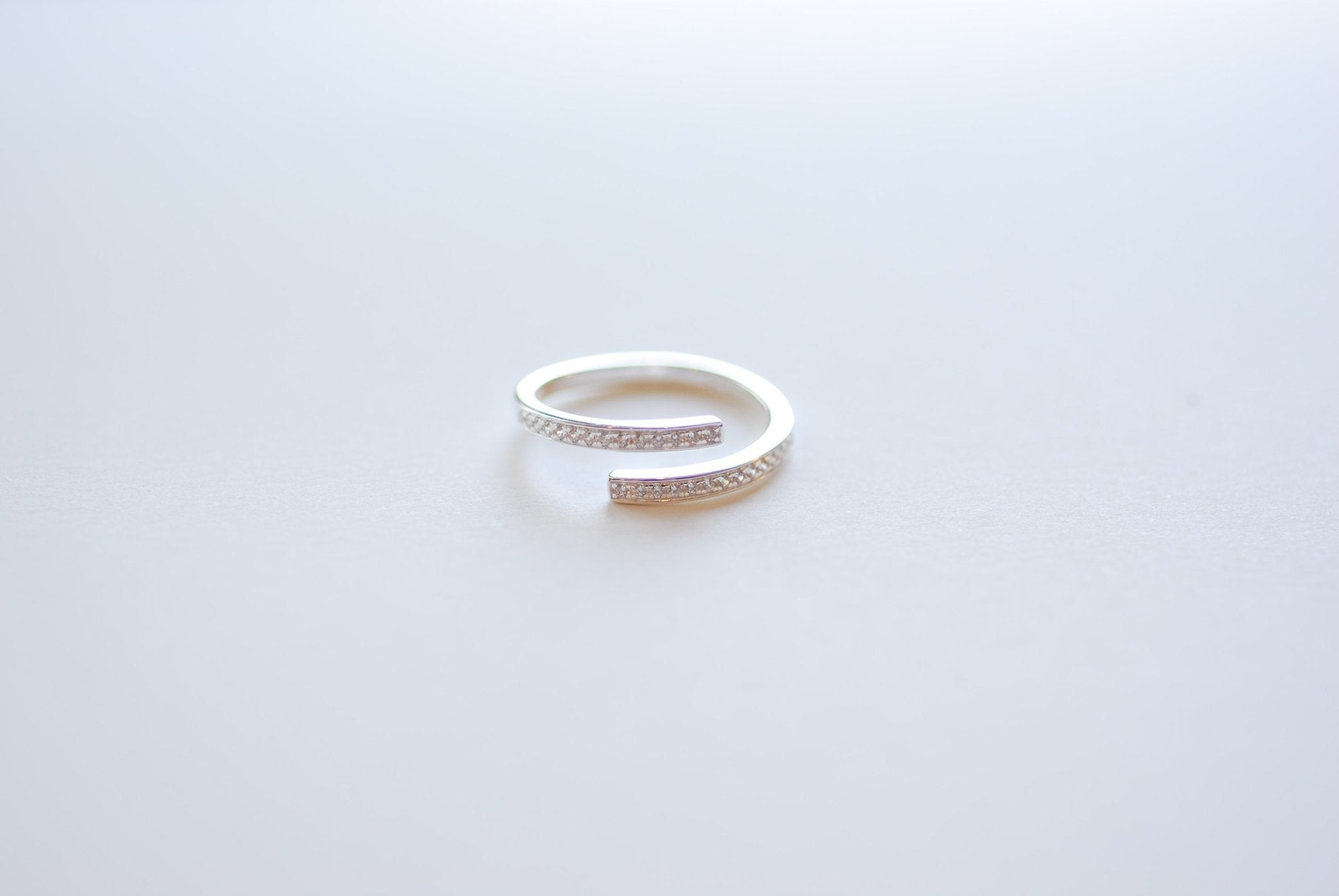 Adjustable CZ Wrap Ring - 925 Sterling Silver Cubic Zirconia Finger Ring, Gold Wrap Ring, Pave Ring, Bar Ring, Diamond Ring [17] - HarperCrown