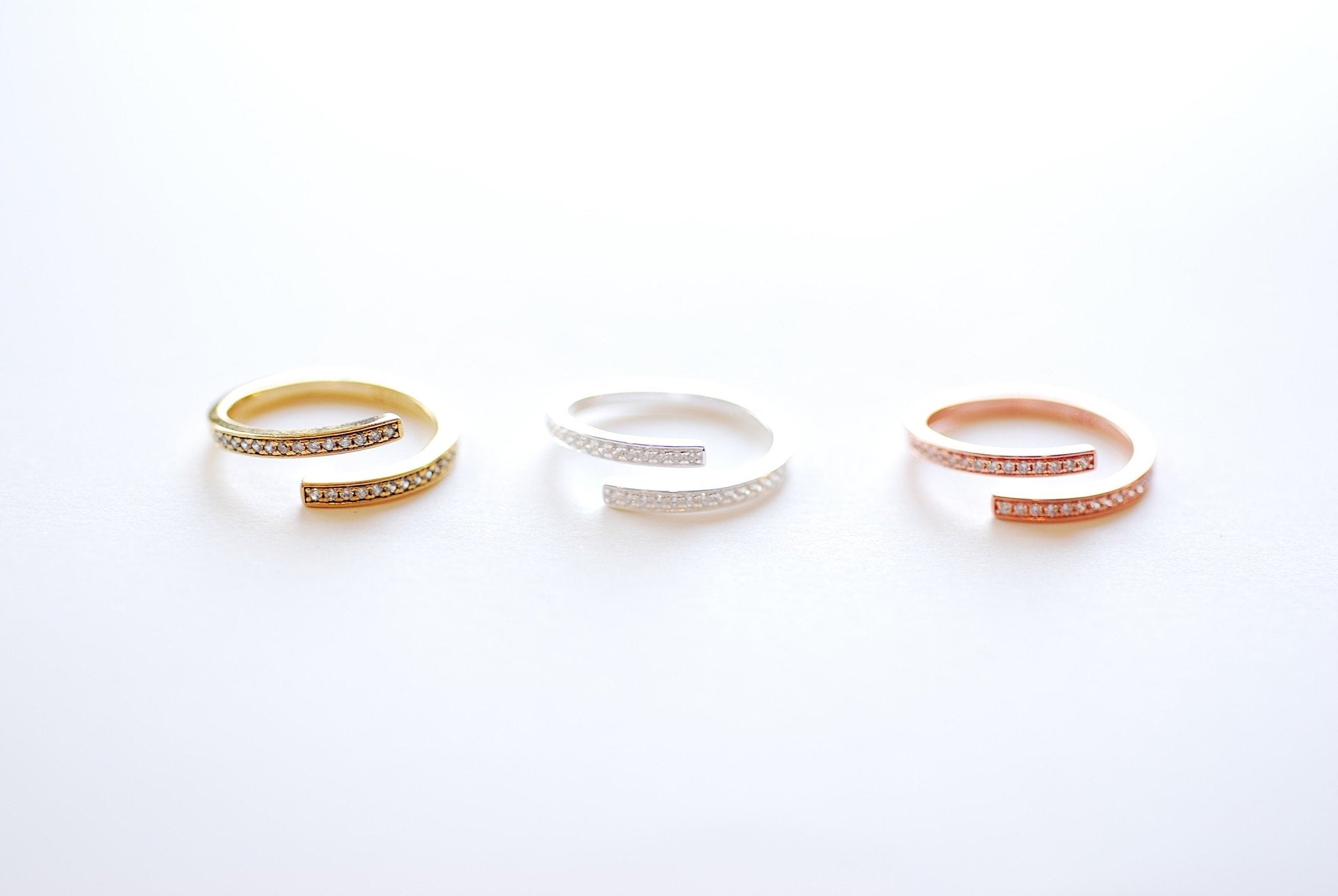 Adjustable CZ Wrap Ring - 925 Sterling Silver Cubic Zirconia Finger Ring, Gold Wrap Ring, Pave Ring, Bar Ring, Diamond Ring [17] - HarperCrown