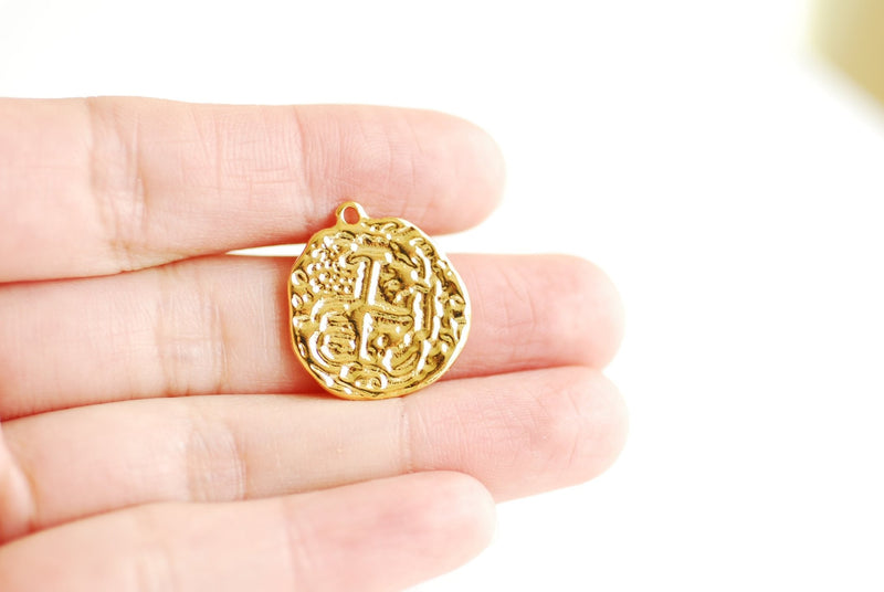 Ancient Mural Medallion Pendant- Vermeil 18k Gold plated over 925 Sterling Silver, Coin Charm, Ancient Greek Spanish Egypt, Medallion - HarperCrown