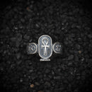 Ankh Key of Eternal Life Band Ring Hieroglyphics Ancient Egyptian | 925 Sterling Silver, Oxidized or 18K Gold Plated | Adjustable Size - HarperCrown