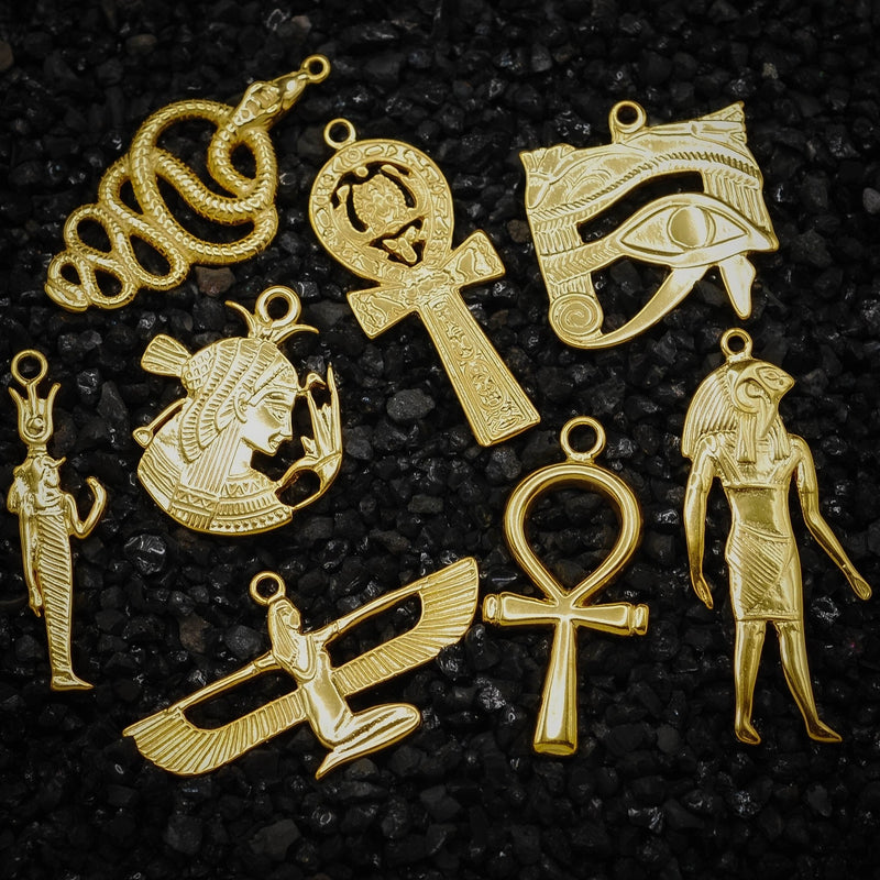 Ankh Key of Eternal Life Hieroglyphics Ancient Egyptian Small Charm | 925 Sterling Silver, Oxidized or 18K Gold Plated | Jewelry Making Pendant - HarperCrown