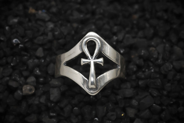 Ankh Key of Eternal Life Ring Ancient Egyptian | 925 Sterling Silver, Oxidized or 18K Gold Plated | Adjustable Size - HarperCrown
