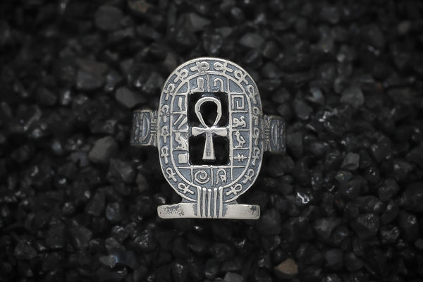 Ankh Key of Eternal Life Ring Hieroglyphics Ancient Egyptian | 925 Sterling Silver, Oxidized or 18K Gold Plated | Adjustable Size - HarperCrown