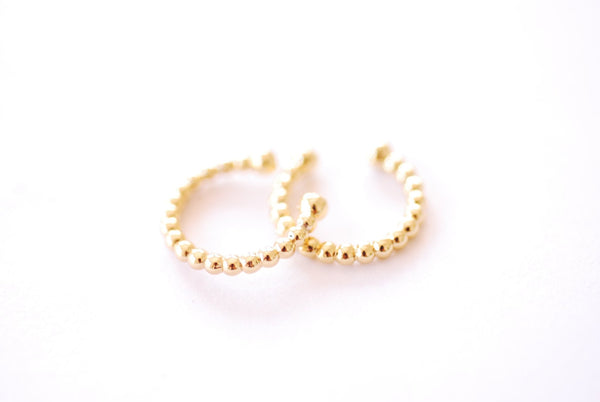 Beaded Round Huggie Earrings | 16K Gold Plated over Brass | Circle Dangle Cuff Wrap Hoop Punk B329 - HarperCrown