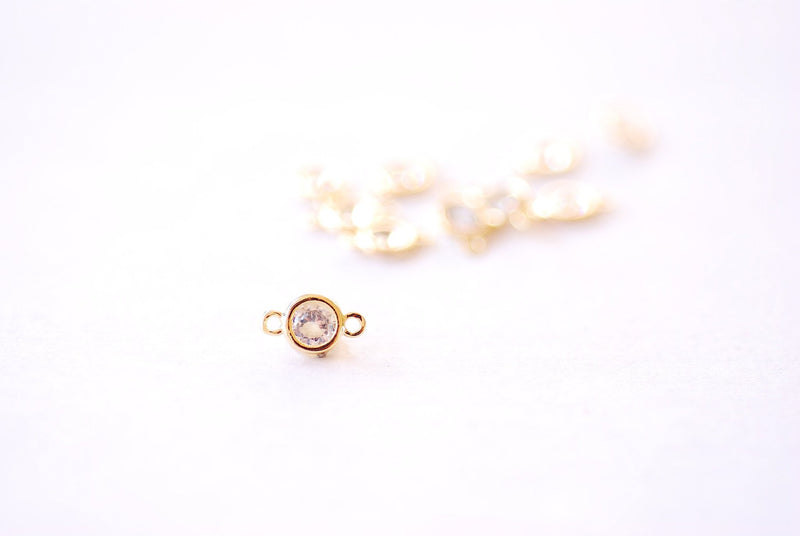 Bezel Link Connector CZ - 16k Gold Plated over Brass CZ Rhinestone Gemstone Connector Wholesale Charms B145 - HarperCrown