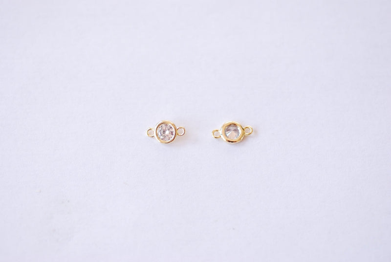 Bezel Link Connector CZ - 16k Gold Plated over Brass CZ Rhinestone Gemstone Connector Wholesale Charms B145 - HarperCrown