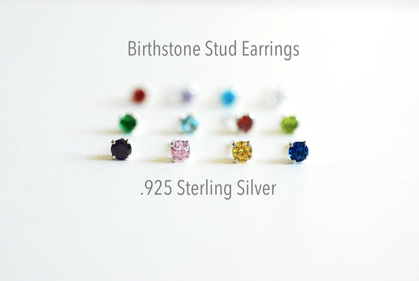 Birthstone Stud Earrings- 4mm Stud earrings, 12 colors, Birthstone Jewelry, Bridesmaid Jewelry, Solitaire Stud earrings,Cubic zirconia Studs - HarperCrown