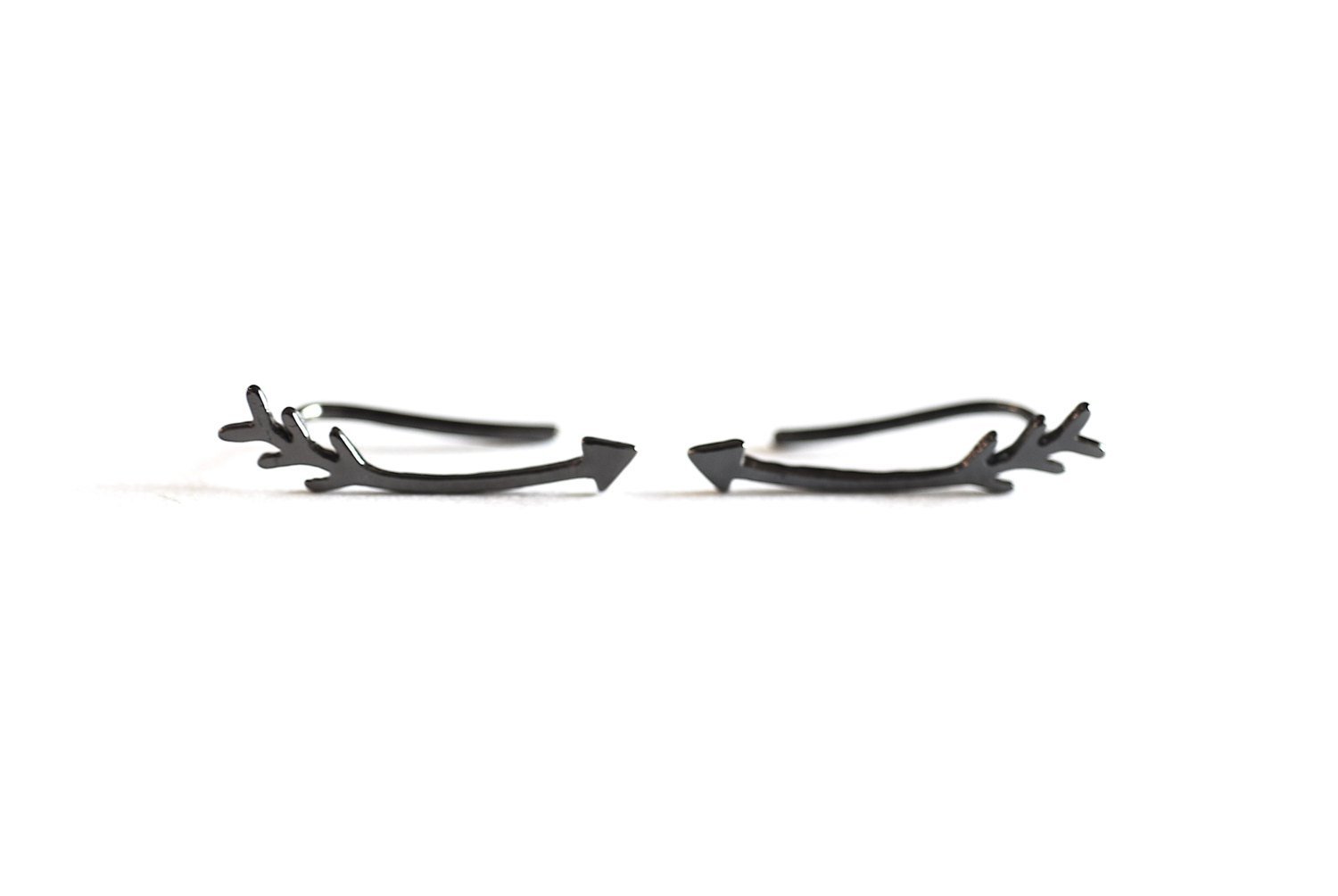 Black Gold Arrow Earring Climber Ear Cuff- Rhodium plated 925 Silver Arrow Earrings, Arrow Earring Crawler, Curved Arrow Earring, Ear Jacket - HarperCrown