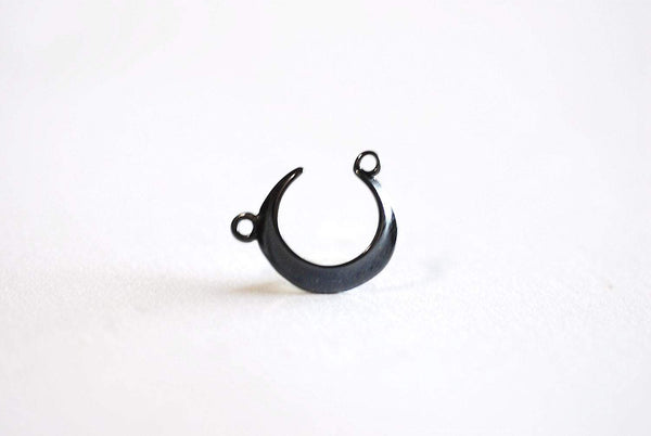 Black Gold Rhodium Crescent Moon Connector Charm- 925 Stamp Silver Half Moon Charm Pendant, Double Bail Moon, Double Horn Charm, Link, 323 - HarperCrown