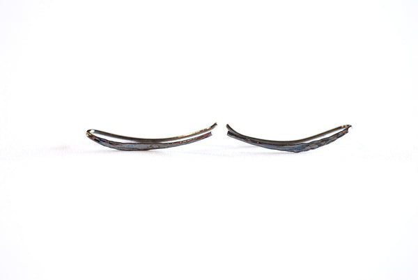 Black Rhodium Ear Crawler Earrings- Black Rhodium plated 925 Silver Thin Hammered Bar Earring, Ear Climber, Ear Cuff, Earring Climber, 304 - HarperCrown