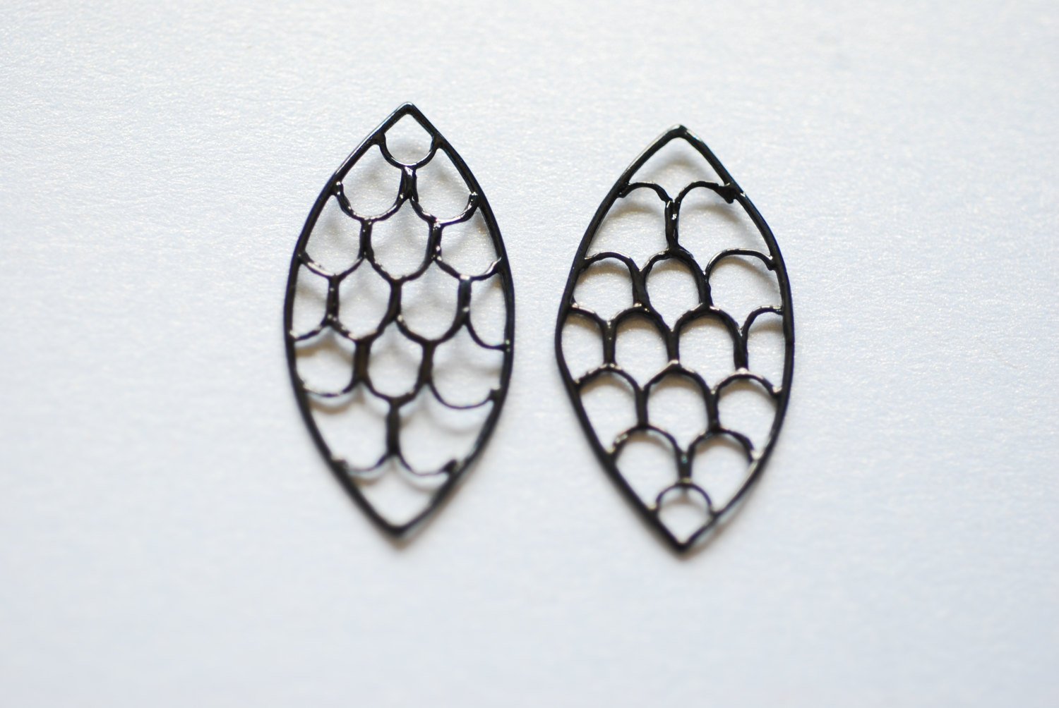 Black Rhodium Oval Filigree Charm Connector- Black Rhodium Oval Connector, Black Scales Charm, Black Gold Chandelier Earrings, 213 - HarperCrown