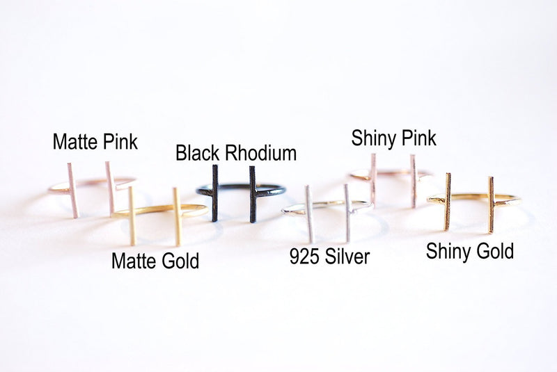 Black Rhodium Silver Parallel Bar Ring- 925 Bar Adjustable Ring, Stacking Ring, Midi Ring, Line Ring, Minimalist Ring, Cuff Ring,2 bars Ring - HarperCrown