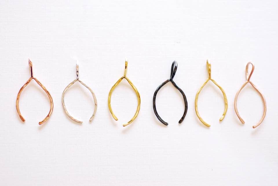 Black Rhodium Thin Hammered Wishbone Charm- Sterling Silver Wishbone Charm, Silver Wishbone Charm, Choose Gold, Rose Gold, 217 - HarperCrown