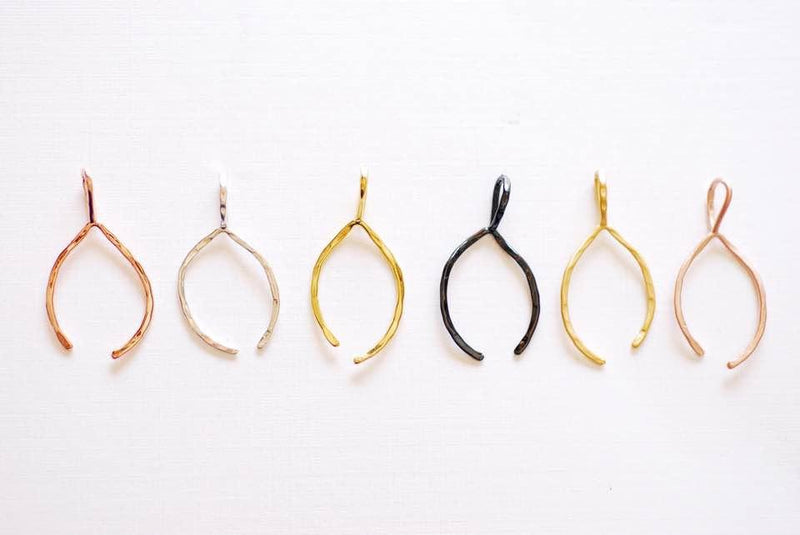 Black Rhodium Thin Hammered Wishbone Charm- Sterling Silver Wishbone Charm, Silver Wishbone Charm, Choose Gold, Rose Gold, 217 - HarperCrown