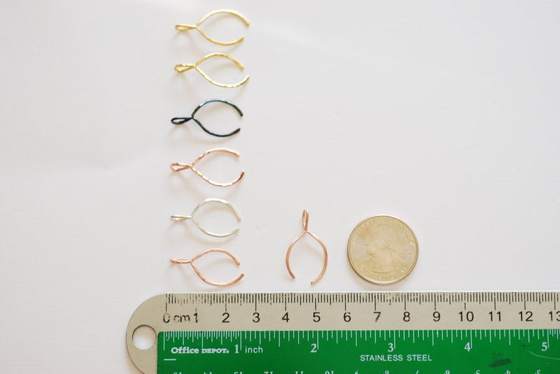 Black Rhodium Thin Hammered Wishbone Charm- Sterling Silver Wishbone Charm, Silver Wishbone Charm, Choose Gold, Rose Gold, 217 - HarperCrown