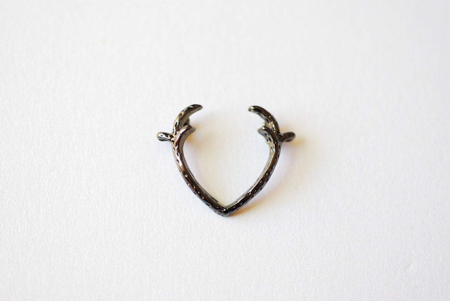 Black Sterling Silver Deer Antler Charm- Rhodium plated over Sterling Silver Deer Antlers, Black Dear Antler Connector Charm, 236 - HarperCrown