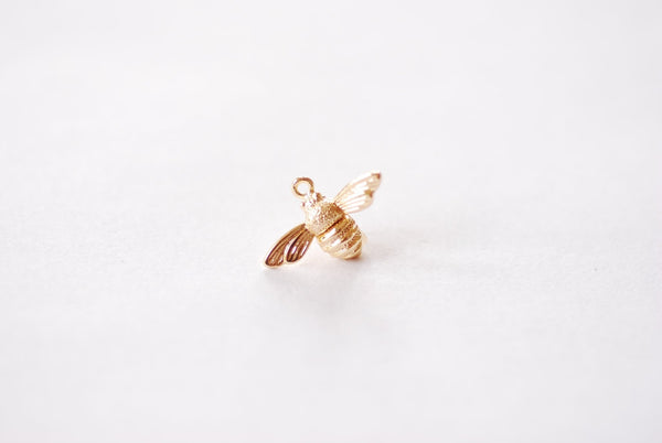 Bumble Bee Charm - 16k Gold Plated over Puffy 3D Queen Bee Honeybee Insect Buzzing Honey Boho Pendant HarperCrown Wholesale Charms B185 - HarperCrown