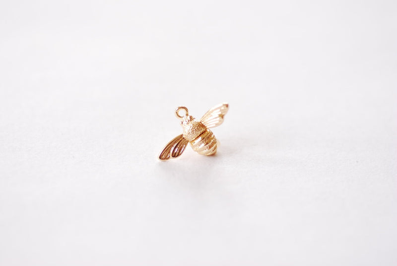 Bumble Bee Charm - 16k Gold Plated over Puffy 3D Queen Bee Honeybee Insect Buzzing Honey Boho Pendant HarperCrown Wholesale Charms B185 - HarperCrown