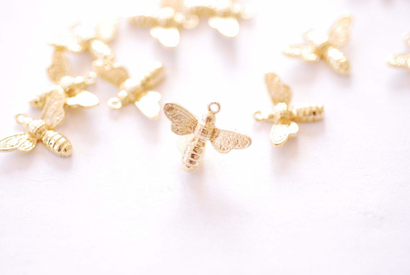 Bumble Bee Charm - 16k Gold Plated over Puffy 3D Queen Bee Honeybee Insect Buzzing Honey Boho Pendant HarperCrown Wholesale Charms B258 - HarperCrown