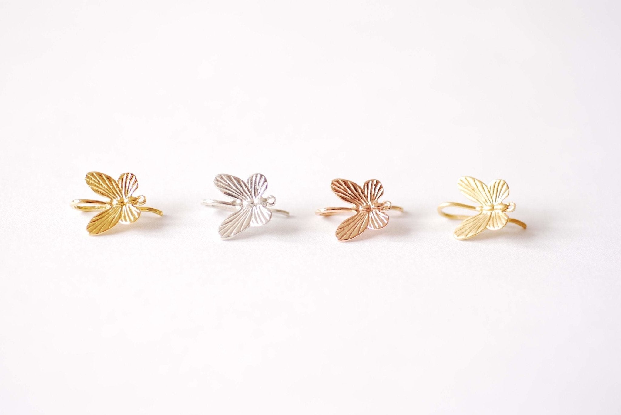 Butterfly Ear Wire Earrings - Vermeil Gold or Sterling Silver Insect Butterfly Bee HoneyBee Ear Wire Findings Component Ear Hook, 521 - HarperCrown