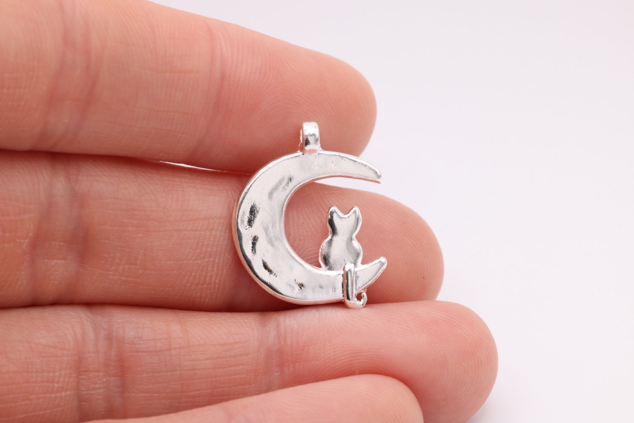 Cat Sitting on Moon Charm, 925 Sterling Silver, 641 - HarperCrown