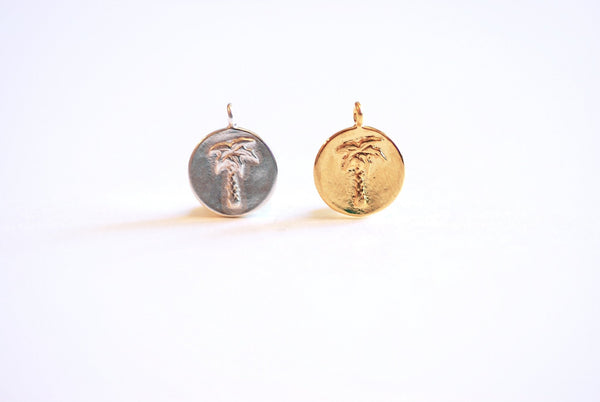 Circle Palm Tree Charm- Vermeil, 22k Gold plated 925 Sterling Silver, Palm Tree Charm, Coin Pendant,Tropical Pendant, Round Coconut Tree,426 - HarperCrown