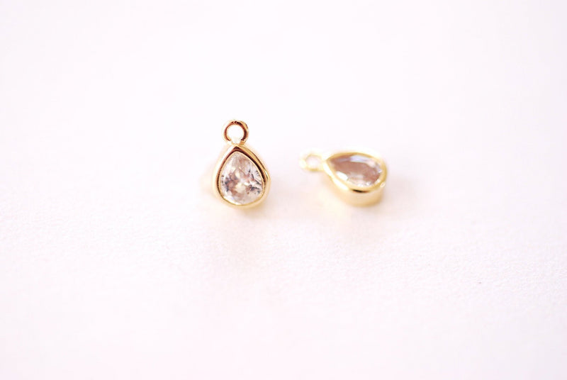 Clear TearDrop Bezel Cubic Zirconia Charm - 16k Gold Plated over Brass CZ Bezel Teardrop Earring Finding HarperCrown Bulk Charms B152 - HarperCrown