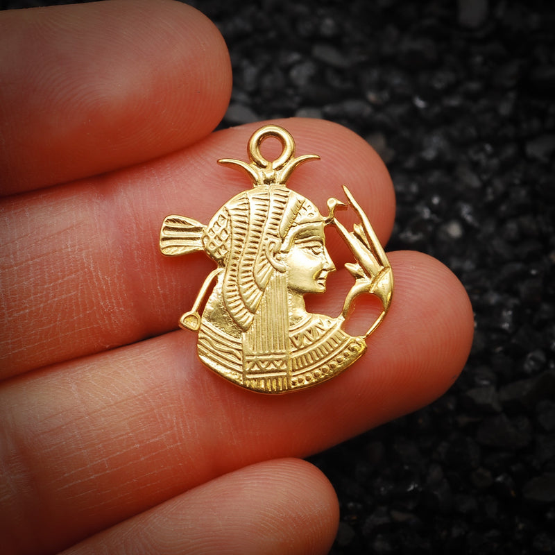 Cleopatra Queen of Ancient Egypt Side Profile Charm | Solid 14K Gold | Jewelry Making Pendant - HarperCrown