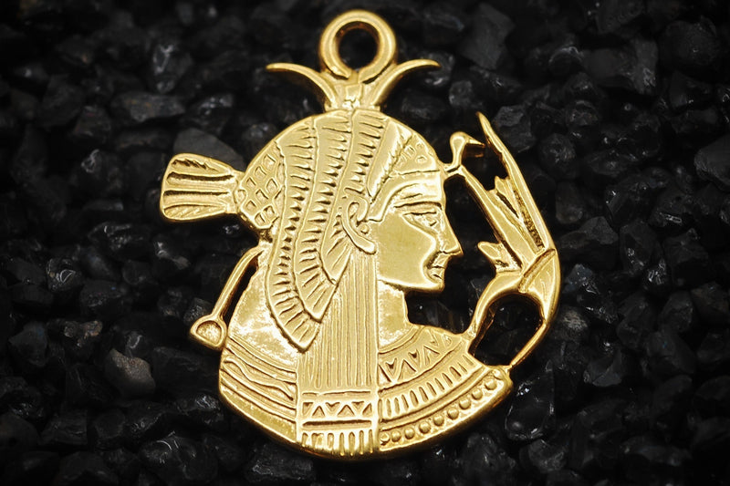 Cleopatra Queen of Ancient Egypt Side Profile Charm | Solid 14K Gold | Jewelry Making Pendant - HarperCrown