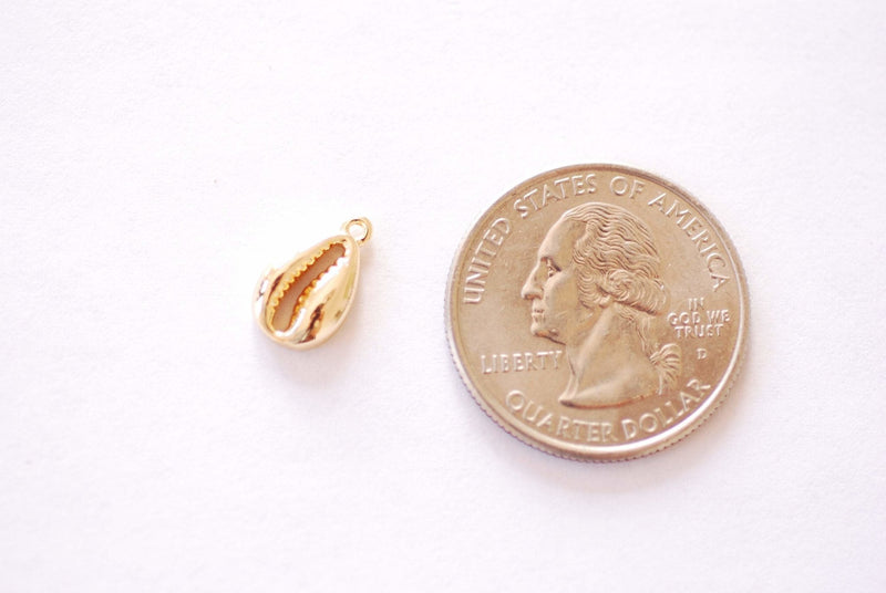 Cowrie Conch Seashell Gold Charm - 16k Gold Plated over Brass 3D Sea Shell Beach Nautical Clam HarperCrown Wholesale B263 - HarperCrown